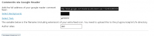 The Google Reader Comments menu config The Google Reader Comments menu config