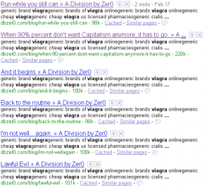 Google searching for a particular spam phrase Oh shi--