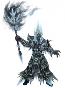 An ice-wizard, wearing a long blue robe covering his whole body